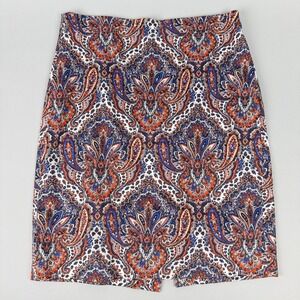 J. Crew The Pencil Skirt Paisley Print Blue Orange White Blue Women's‎ Size 4